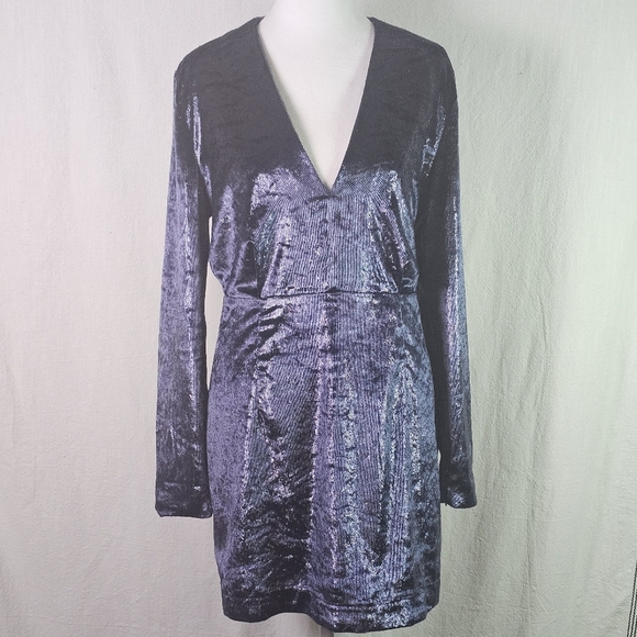 Stockholm Atelier X Other Stories Blue Shimmer Velvet Dress Sz 10 - Picture 1 of 16